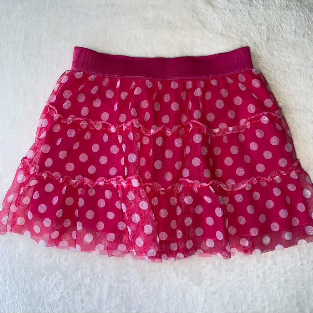Disney Skirt Polka Dot Pink White tulle Size 6/6x Pull On‎ Skort Elastic waist